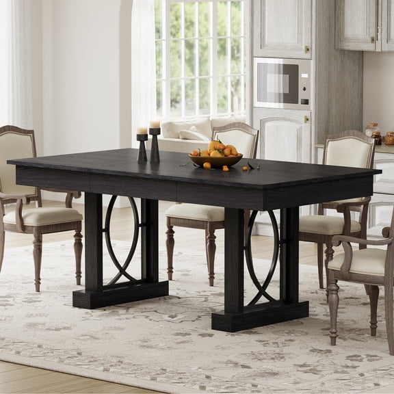 6-8 Person Kitchen Dining Table, Built-in Two Drawer Storage, Robust Double Pedestal Frame for Home and Commercial Office Use