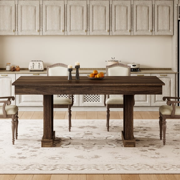 6-8 Person Kitchen Dining Table, Built-in Two Drawer Storage, Robust Double Pedestal Frame for Home and Commercial Office Use