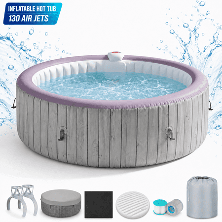 6-8 Person Portable Hot Tub, 82in Inflatable Home Spa Tub with Cup Holders, 4 Filters, 130 Massage Jets, Patio Hot Tub with Storage Bag Lockable Cover Floor Mat, Max 104?