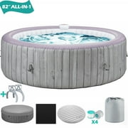 6-8 Person Portable Hot Tub, 82in Inflatable Home Spa Tub with Cup Holders, 4 Filters, 130 Massage Jets, Patio Hot Tub with Storage Bag Lockable Cover Floor Mat, Max 104℉