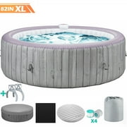 6-8 Person Portable Hot Tub, 82in Inflatable Home Spa Tub with Cup Holders, 4 Filters, 130 Massage Jets, Patio Hot Tub with Storage Bag Lockable Cover Floor Mat, Max 104℉