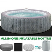 6-8 Person Portable Hot Tub, 82in Inflatable Home Spa Tub with Hidden Machine, 130 Massage Jets, Rattan Pattern Hot Tub with Storage Bag Lockable Cover Floor Mat, Max 104℉