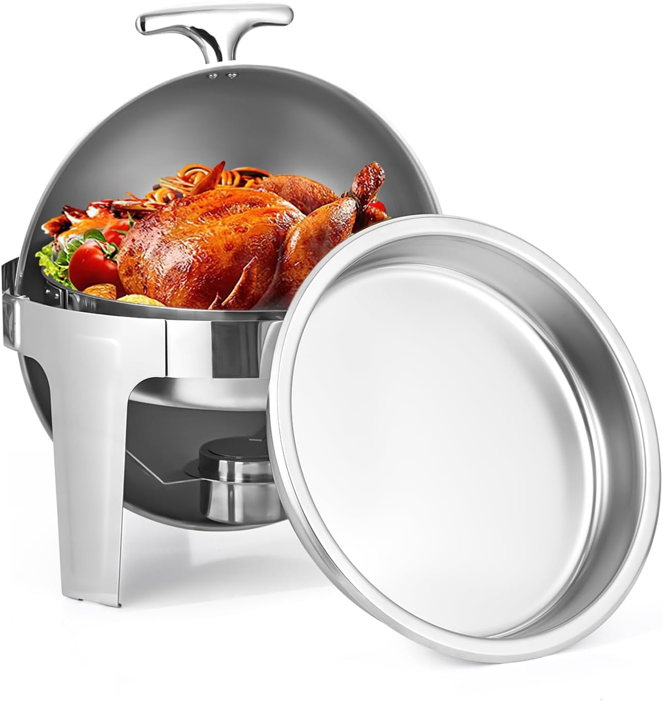 6.8 Qt Round Chafing Dish Buffet Set,Stainless Steel Roll Top Chafing ...