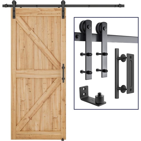 6.8-foot heavy-duty solid sliding barn door hardware set, black, (the set includes 1 handle set and 1 floor guide) suitable for 36