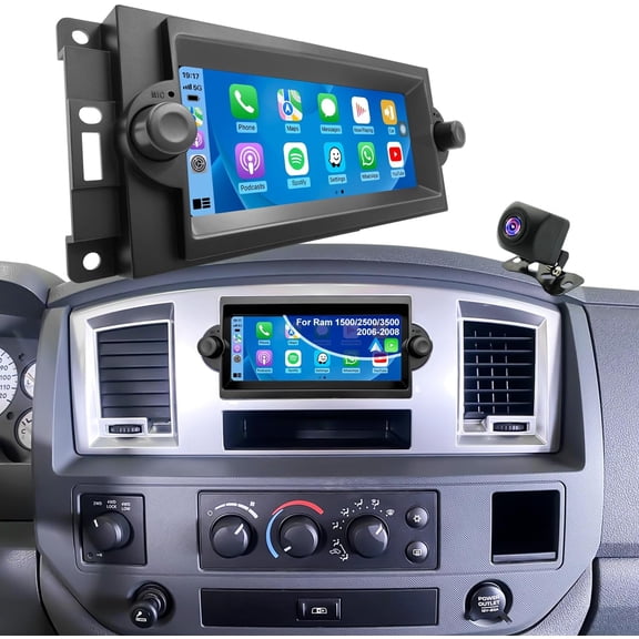6.8-inch Car Radio Stereo Android 15 WiFi Bluetooth SWC Car Player for Dodge RAM 1500, 2500, 3500 2006-2008 Fit for Carplay and Android Auto GPS Navi Head Unit 4+64G Quad Core