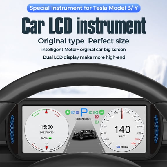 6.8-inch Dashboard Left/Right Turn Signals Total Mileage Speed Real Time Display Fit for CarPlay and Android Auto Intelligent Dashboard for Model Y 2019-2025 and for Model 3 2021-2025