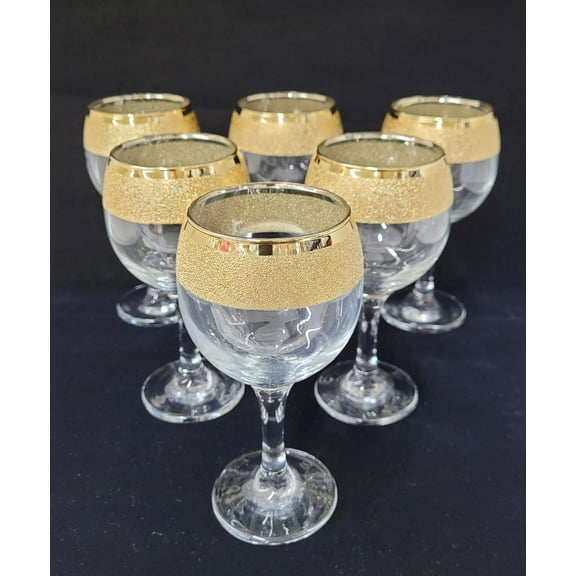 6 (8 oz) Gold Shimmer Karat Rim Wine Glass Set