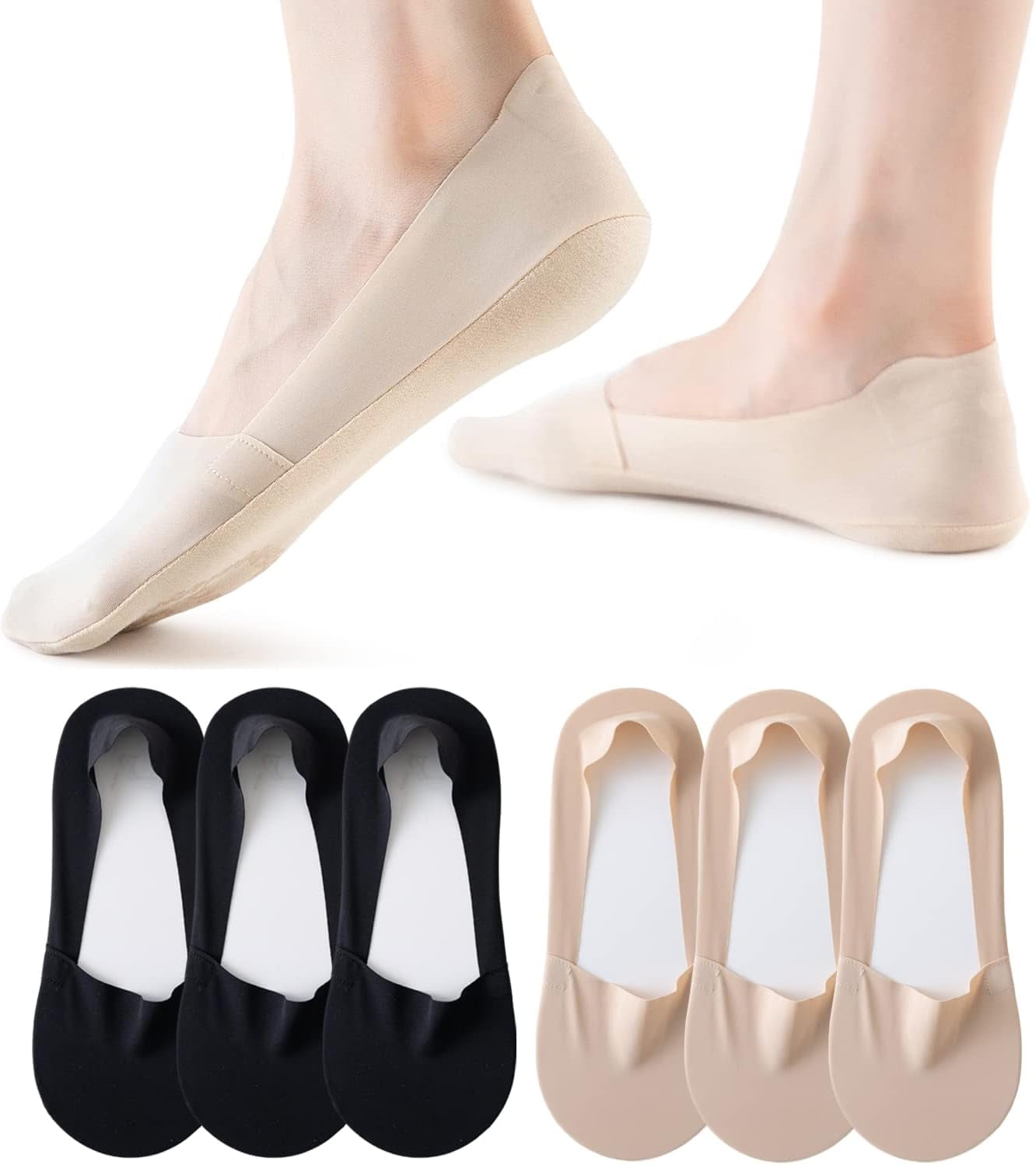 6/8 pairs Women No Show Socks Ultra Low Cut Liner Socks Ice Feeling ...