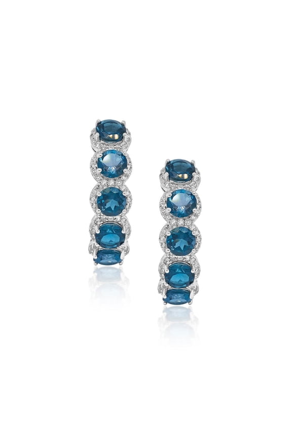 Women's 6.80 Carat Genuine London Blue Topaz & White Topaz Hoop Earrings in Sterling Silver