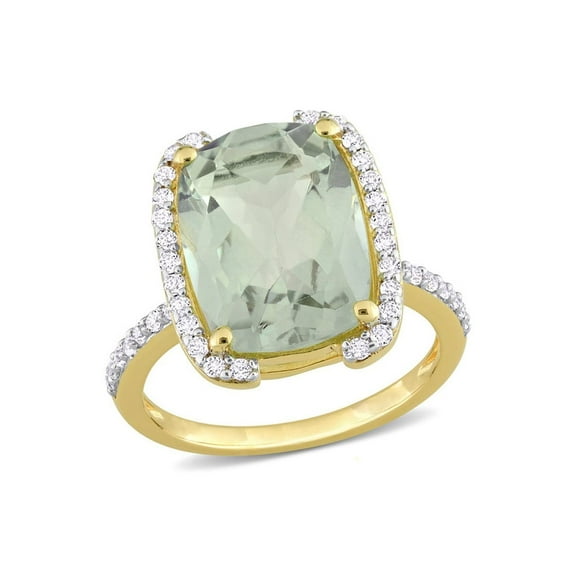6.87 Carat (Ctw) Green Quartz and White Topaz Ring in Yellow Sterling Silver for Women