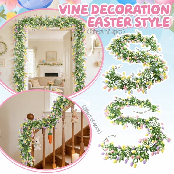 6.89ft Easter garland,spring garland,easter garland for mantle,Faux Spring Vine with Easter Eggs Berries for Rustic Mantle Arch Home Table Tree Decoration A