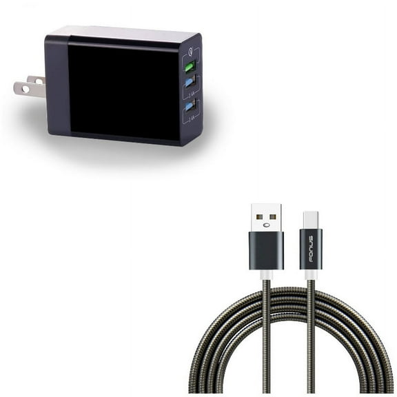 6.8Amp 34W Home Charger w Type-C 3ft Metal USB Cable N1Z for Samsung Galaxy Tab S4 10.5 Note 10 Plus A 10.1 (2019) Fold A20 A10e - Sony Xperia 5 10 Plus 1 - Xiaomi Redmi Note 7, Mi 9T