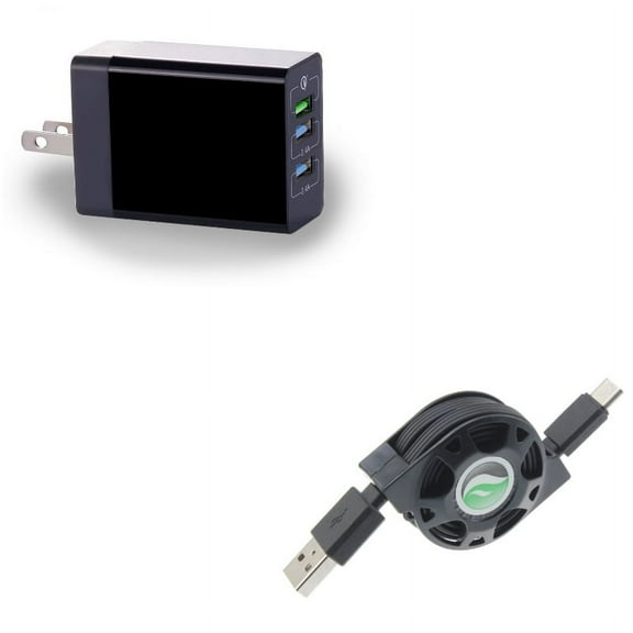 6.8Amp 34W Home Charger w Type-C Retractable USB Cable D1X for Alcatel 3V (2019) - ASUS ROG Phone 2 - BLU G9 Pro - BOLD N1 - Coolpad Legacy S - Google Pixel 4 XL - LG G8X ThinQ