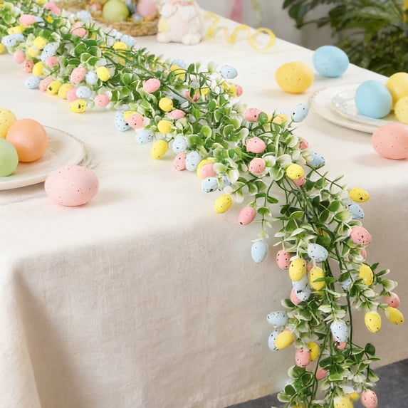 6.8FT Easter Garland Spring Vine with Easter Eggs Flowers Berries for Rustic Mantle Arch Home Table Tree Decoration
