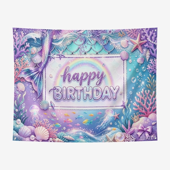 6*8FT Mermaid Birthday Backdrop for Girl Under The Sea Bday Party Photography Background Glitter Purple Green Aqua Pink Mermaid Tail Birthday Party Decoration Photoshoot