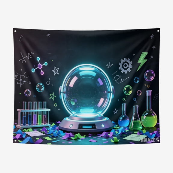 6*8FT Science Party Decorations Photo Studio Background Birthday Party Decor Banner Supplies Mad Science Fun Scientist Subject Black Backdrop School Poster for Photography