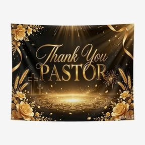 6*8FT Thank You Pastor Backdrop - Gold Floral Religious Photography Background for Pastor Appreciation Day, Church Appreciation Month, Retirement & Anniversary Party Decorations