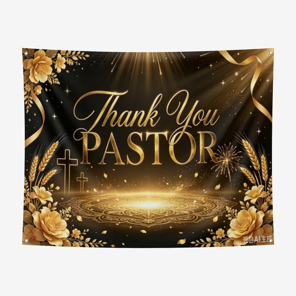 6*8FT Thank You Pastor Backdrop - Gold Floral Religious Photography Background for Pastor Appreciation Day, Church Appreciation Month, Retirement & Anniversary Party Decorations