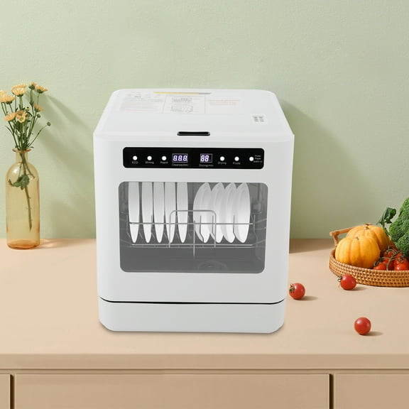 6.8L/1.8 Gallon Rectangular White Portable Mini Dishwasher Countertop Dishwasher, Household Mini Dishwasher