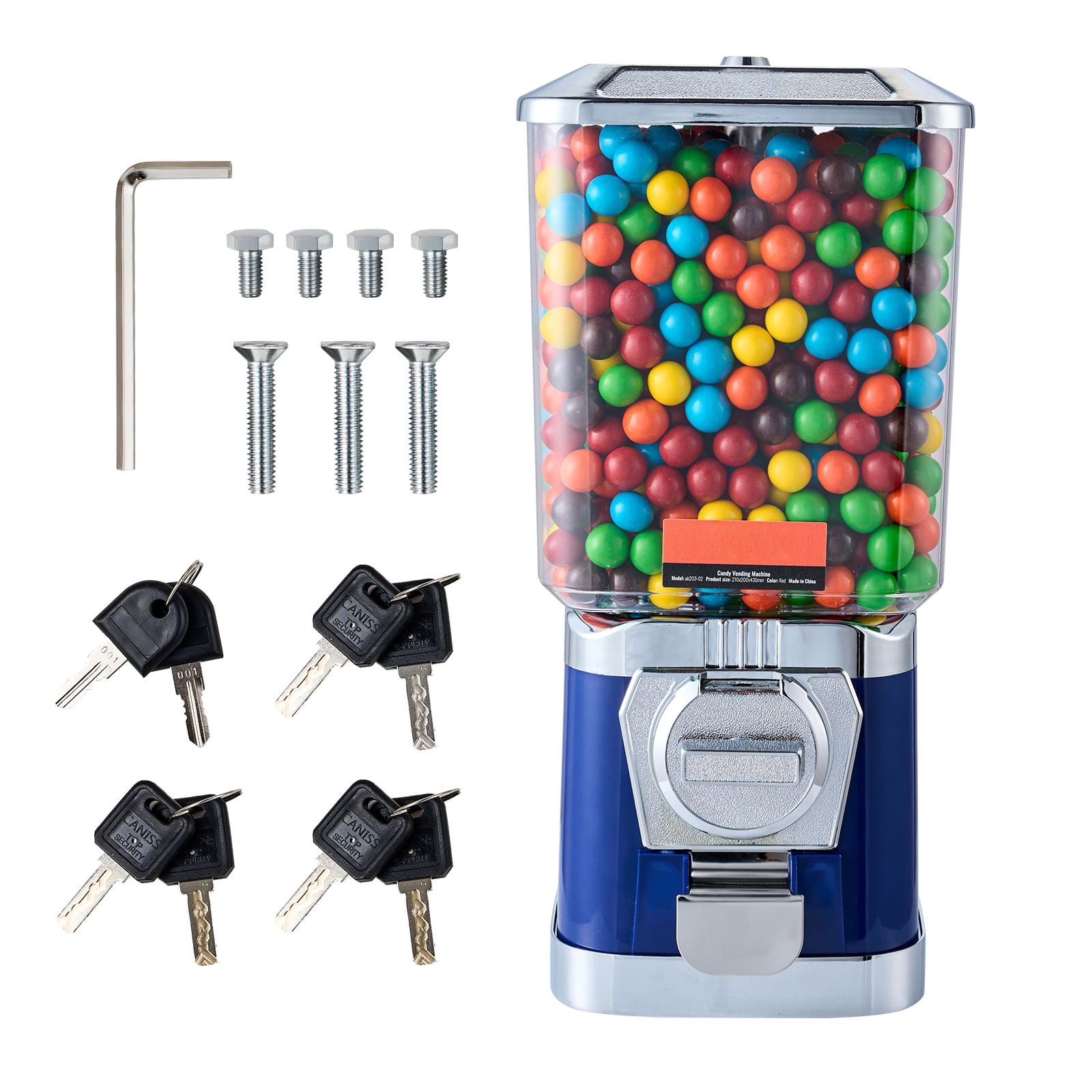6.8L Candy Vending Machine with 25-Cent Coin Operation, Adjustable Candy Wheel, PC Jar, Metallic ABS Body for Gumballs Bouncy Balls