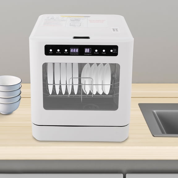 6.8L Countertop Dishwasher, 110V 800W, 4 Washing Modes, Suitable for 4 to 6 Users, Digital Control Panel Household Tableware Cleaning Machine