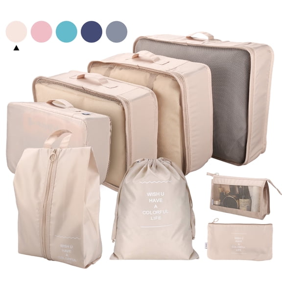 6/8PCS Packing Cubes for Travel Luggage Organiser Bag Compression Pouches Clothes Suitcase, Packing Organizers Storage Bags for Travel Accessories, Beige