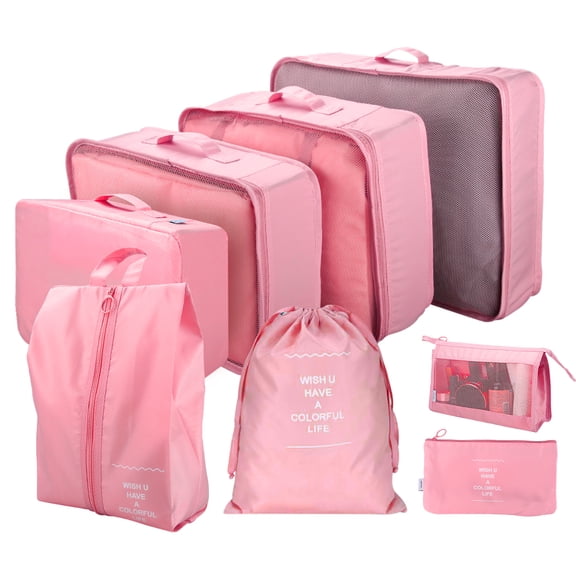 6/8PCS Packing Cubes for Travel Luggage Organiser Bag Compression Pouches Clothes Suitcase, Packing Organizers Storage Bags for Travel Accessories, Pink