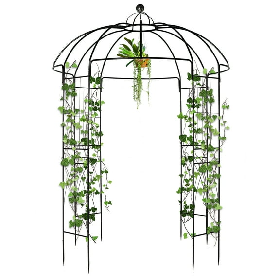 6.8ft x 6.8ft x 8.9ft Black Wrought Iron Garden Gazebo Arch - Outdoor Courtyard Wedding Decor, Patio Arbor