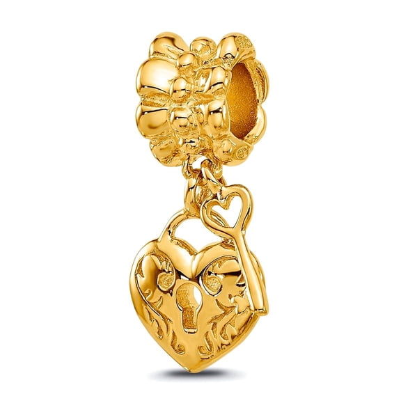 6.8mm 925 Sterling Silver Reflections Gold Plated Love Heart and Key Dangle Bead Charm Pendant Necklace for Women