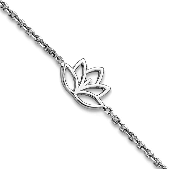 6.8mm 925 Sterling Silver Rhodium Plated Lotus Flower With .5 In Extension Bracelet 6.5 Inch Link Bracelet for Women
