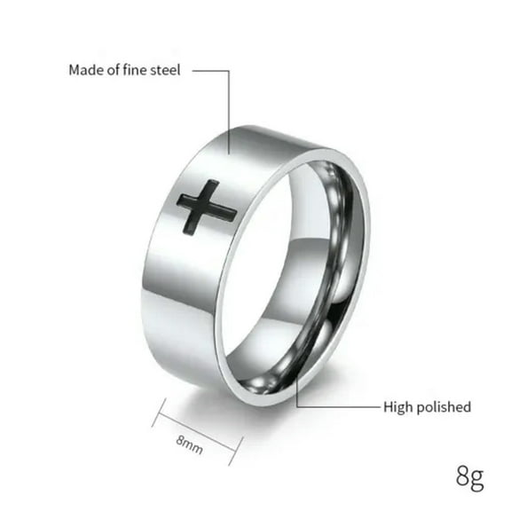 6/8mm Black Cross Band Titanium Steel Men's Women's Silver Couple Ring Size 6-12