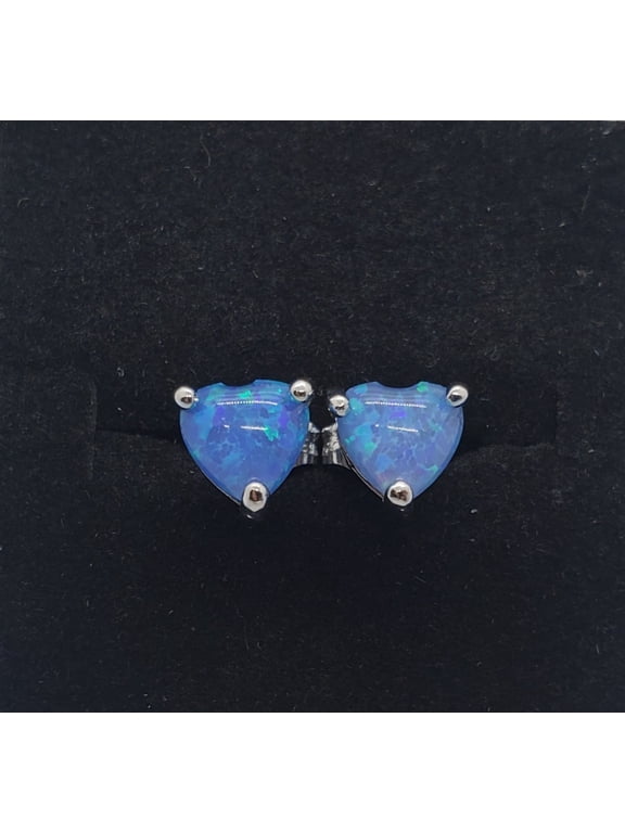 6.8mm Heart Blue Opal Sterling Silver Earrings
