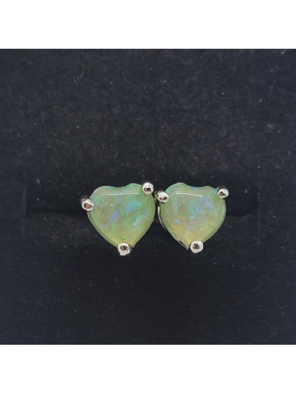 6.8mm Heart Green Opal Sterling Silver Earrings