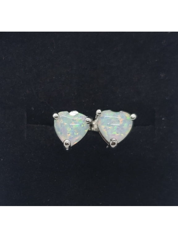 6.8mm Heart White Opal Sterling Silver Earrings