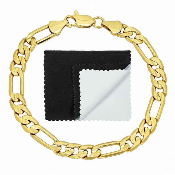 6.8mm Polished Flat Figaro Chain Bracelet, 8 inches + Gift Box