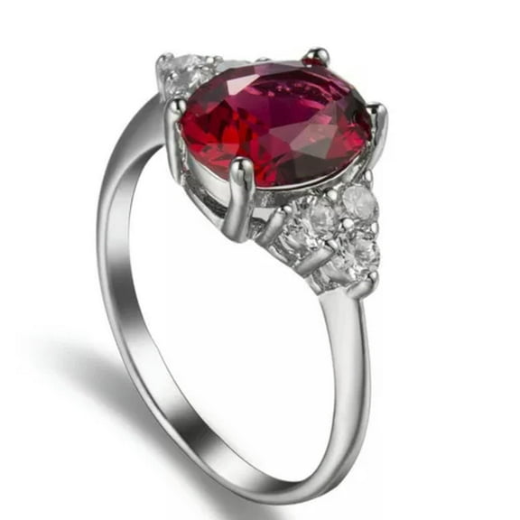 6*8mm Rose Red White Cz 925 Silver Jewelry Flower Ring Women's Wedding Size 6-10