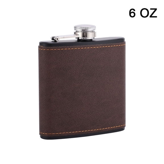 6/8oz Portable Hip Flask Brown Leather Covered Stainless Steel Flask for Alcohol Whiskey Flasks Man Gift