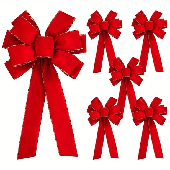 6/8pcs Large Velvet Bows for Party Dress Up - 30.7"x10.6" Elegant Red Ribbon Bows with Golden Edges, Perfect for Anniversaries, Proposals, Holiday & Event Decoration