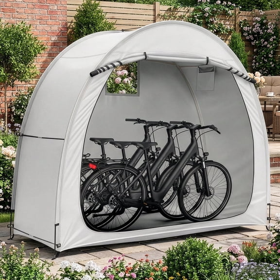 6.8x2.6FT Light Gray Arc Bicycle Storage Shed 210D PU Silver Coated Oxford Bike Storage Tent with Fiberglass Frame