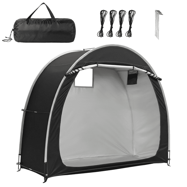 6.8x2.6Ft Bicycle Storage Shed, 210D PU Silver Coated Oxford Cloth Black Arc Bike Cover with Storage Bag & Carry Bag