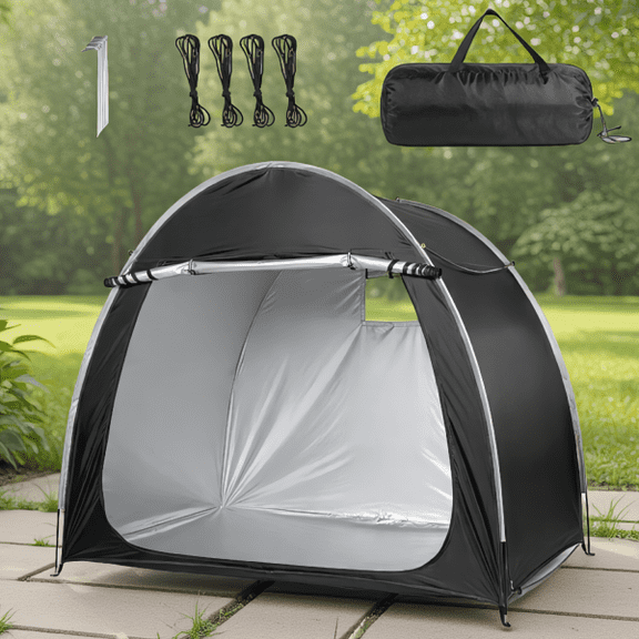 6.8x4.9 FT Outdoor Bike Storage Shed with Double Doors, Fiberglass Frame & Carry Bag, Black, Fits 4-5 Bikes
