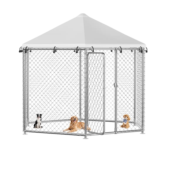 TIME RAY 6.8x6.8 ft Outdoor Dog Kennel,Dog Kennel Outdoor with Waterproof Cover and Security Lock, Galvanized Hexagonal Dog Cage for Large Dogs