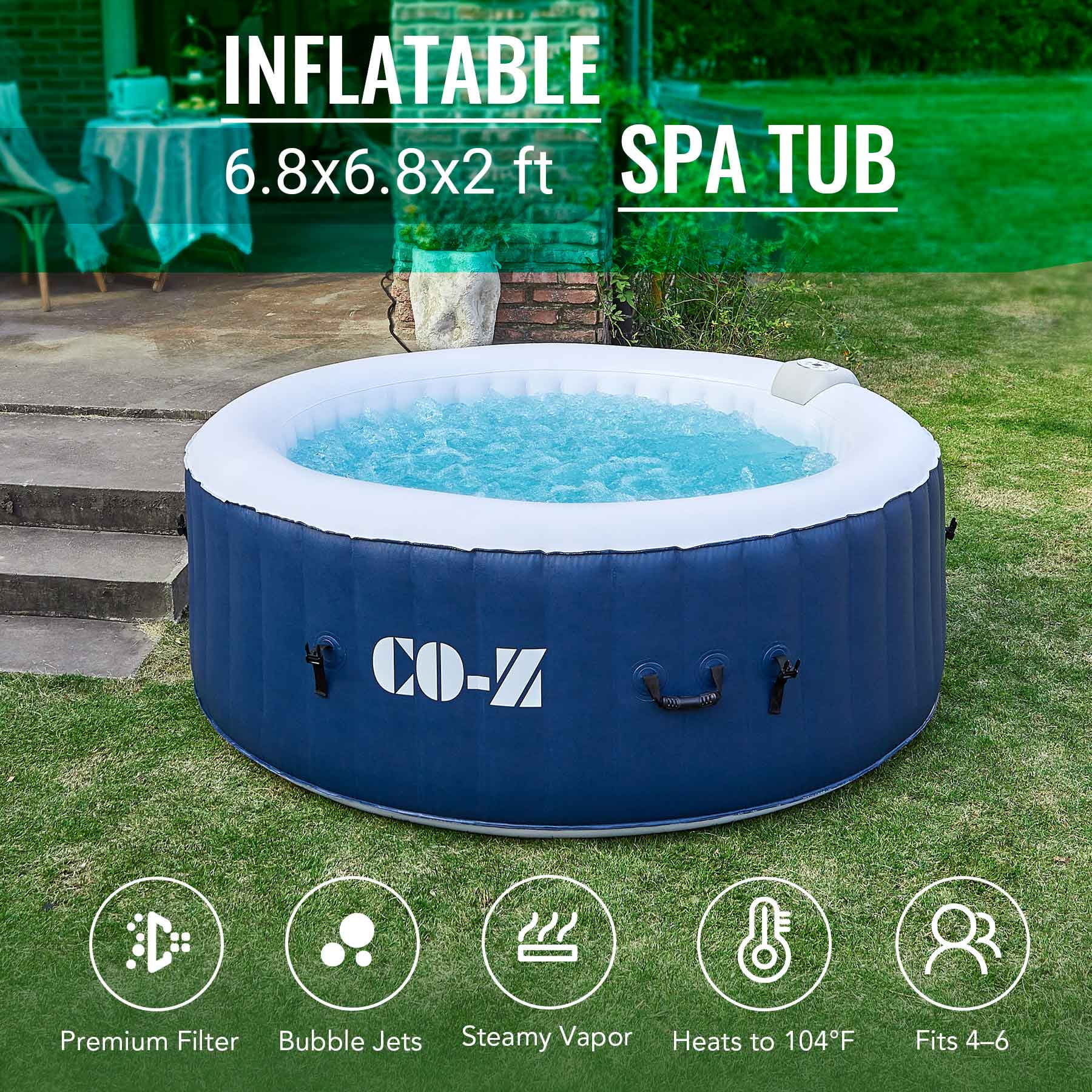 Coleman SaluSpa 6 Person Round Portable Inflatable Outdoor Hot Tub Spa with  140 Air Jets, Cover, and Pump, Green