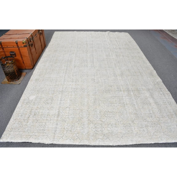 6.8x7.2 ft Large Rugs, Beige Floor Rugs, Antique Rug, Rugs For Bedroom, Turkish Rug, Office Salon Rugs, Vintage Rug, Organic Dining Room Rug