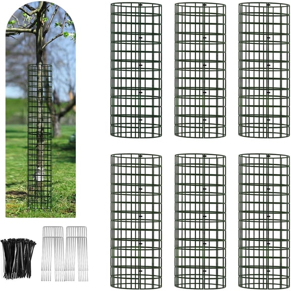 6/9/12 Pack Tree Trunk Protector, Metal Mesh Bark Protector 5'' Dia x 16-1/2'' H with Zip Ties & Stakes, Expandable Guards from Deer, Trimmers (6 Packs)