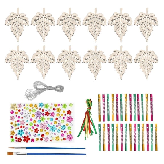 6/9/12 Pcs Kids Autumn Crafts Maple Leaf Wind Chimes DIY Kits Wind Chimes Kits for Painting and Coloring Decoration