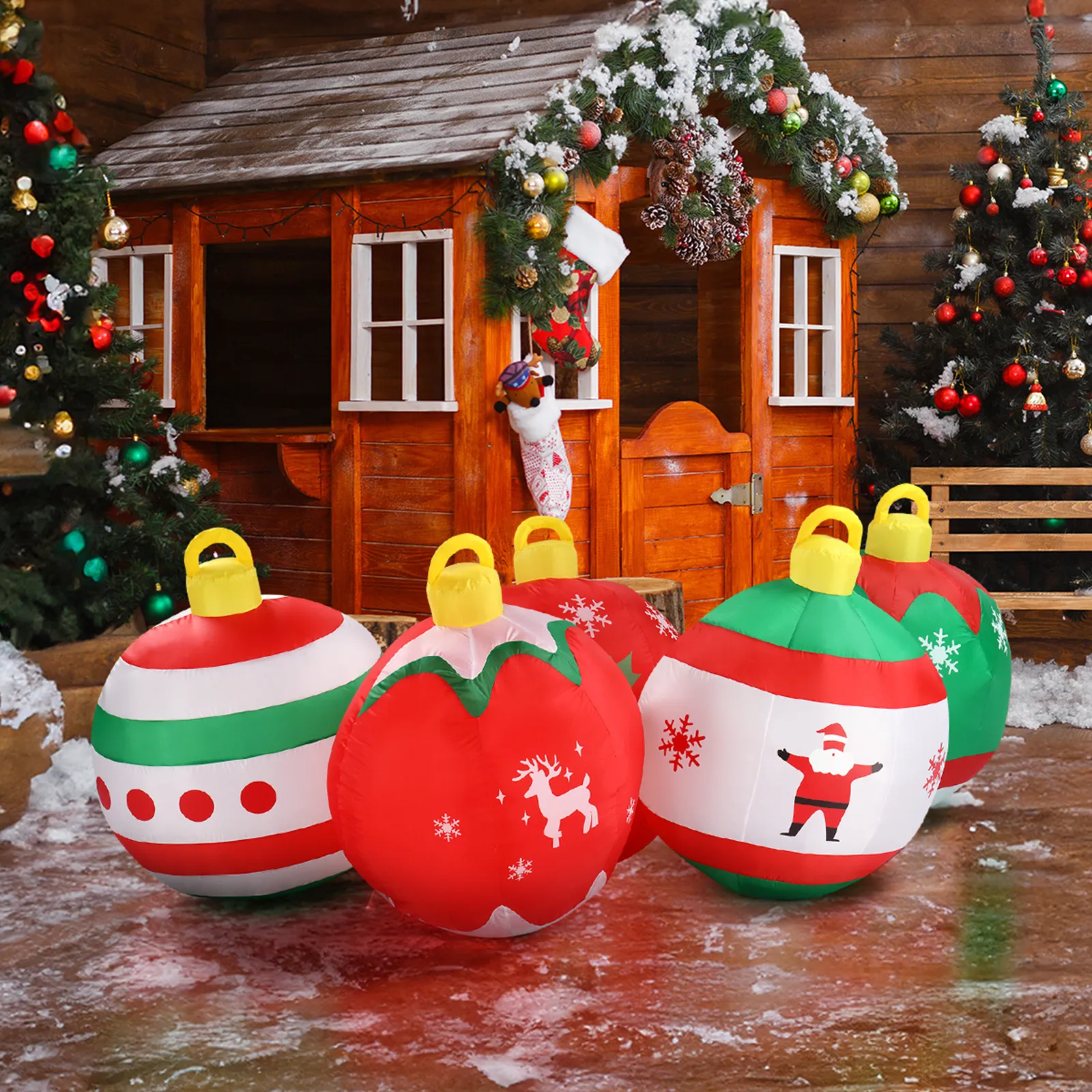 6.9FT Lighted Inflatable 5 Christmas Balls , Built-In LEDs for Yard