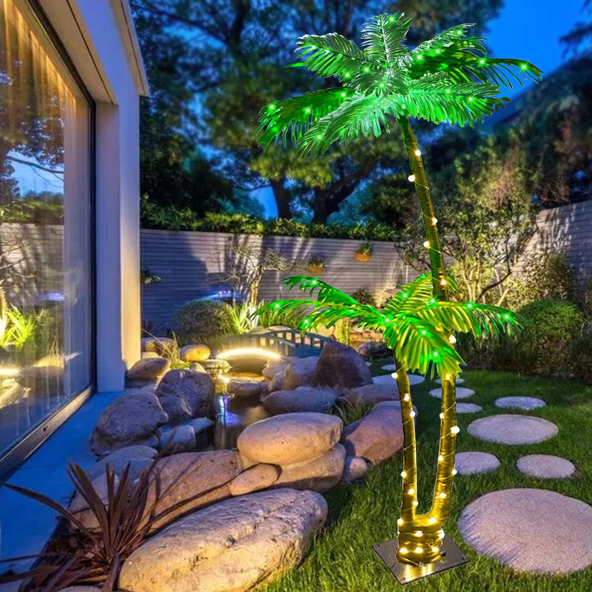 LED Lighted 6.9 Ft Artificial Palm Tree, Electric Outdoor/Indoor