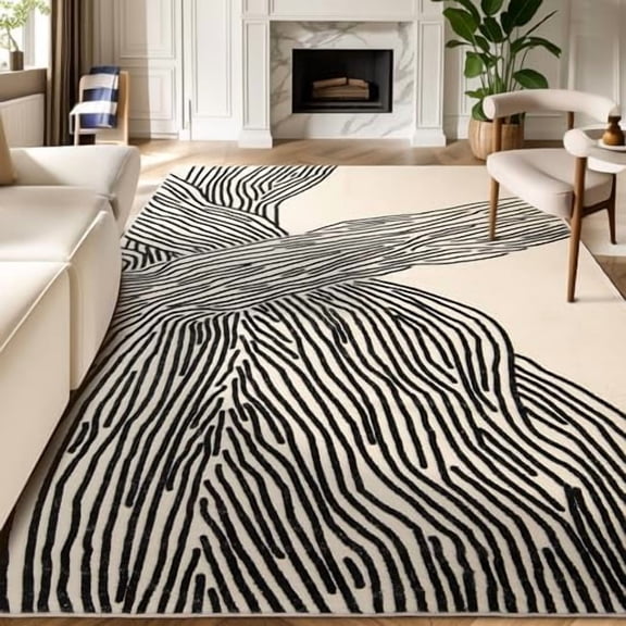 69 Ft Washable Zebra Rug, Black and White Abstract Rug for Bedroom, Living Room, Dining Room, Office, Playroom, Nursery, Nonslip Thin Modern Large Rugs Soft Abstract Contemporary Striped Rugs
