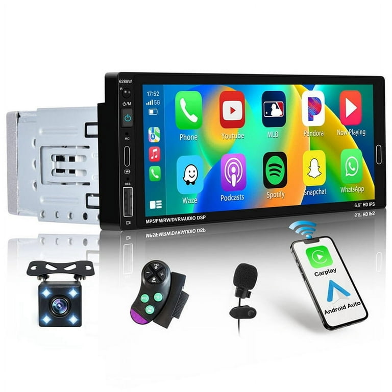 Single Din Car Stereo With 9" Touchscreen, Apple CarPlay & Android Auto - Bluetooth Multimedia Player With Backup Camera